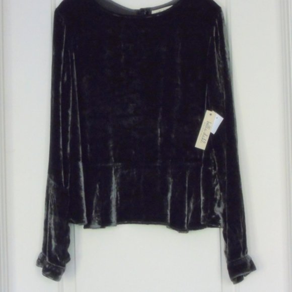 Bella Dahl Crushed Velvet & Silk Top with Peplum in Pewter Size M New with Tags - Picture 2 of 6